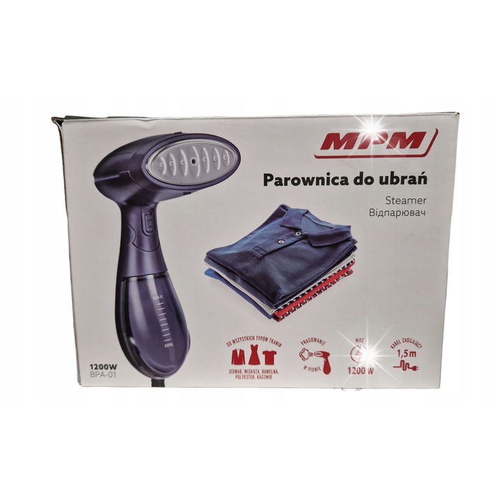 Aparat de calcat cu aburi, MPM BPA-01, 1200W, compacta, pentru toate tipurile de tesaturi