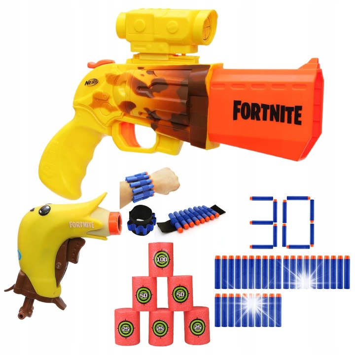 Пистолет Nerf Fortnite, голям и малък комплект, мишена, 6х стрелички