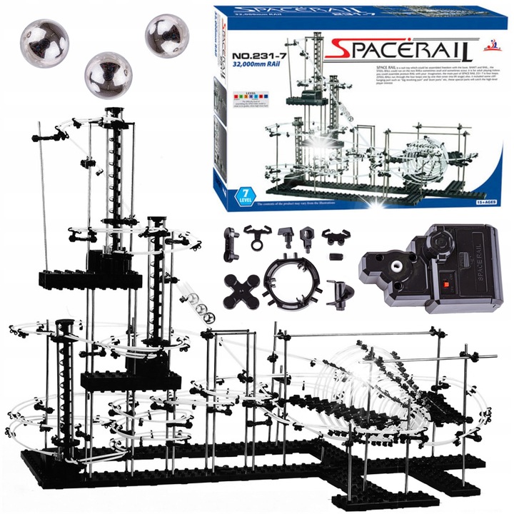 Set pista cu bile, interactiv SpaceRail, 32m, 8 bile de metal, nivel 7, 92x44x64cm