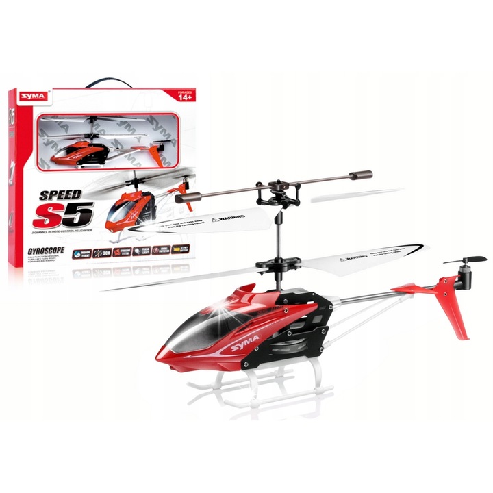 Elicopter zburator RC LEAN Toys S5, rosu, 20x10x18cm, set cu baterii si elice de rezerva