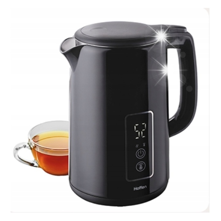 Fierbator electric Hoffen, 1,5 l, 2200 W, 7 setari temperatura, negru, 21,3x17,5x24,3 cm