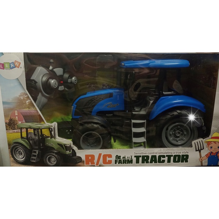 Tractor RC 2.4G cu sunete, LEAN Toys, albastru, 34x18,5x16cm, set cu acumulator si incarcator