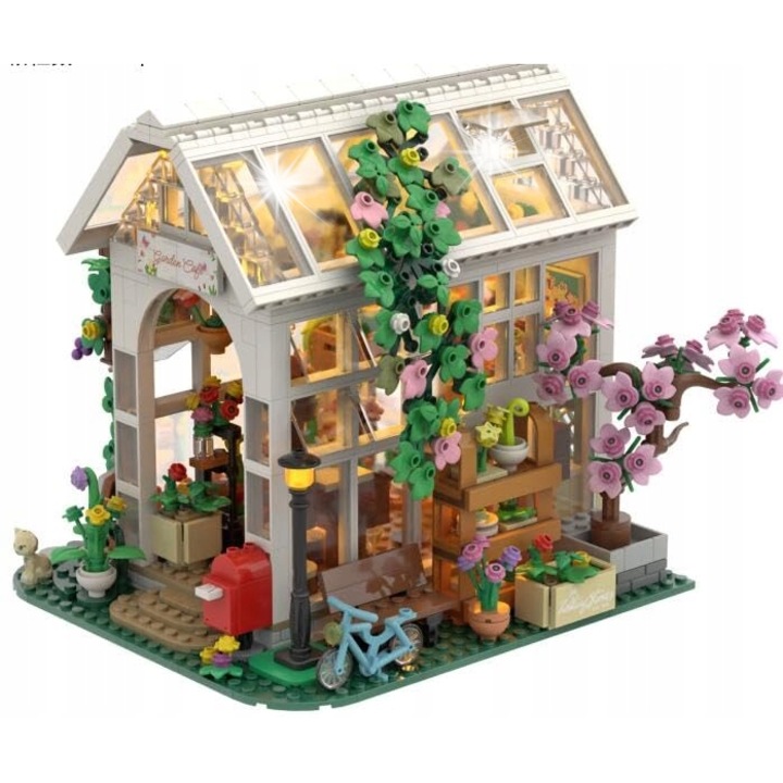 Set de constructie Hogokids, casa cu flori, 1332 piese, iluminare LED, multicolor