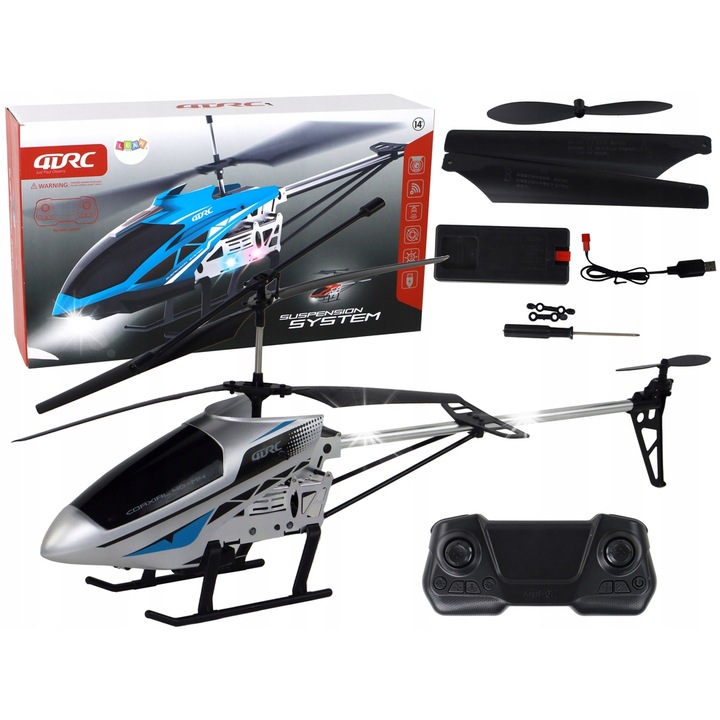 Helicopter RC LEAN Toys 66 cm, argintiu, cu camera si lumini LED, set complet