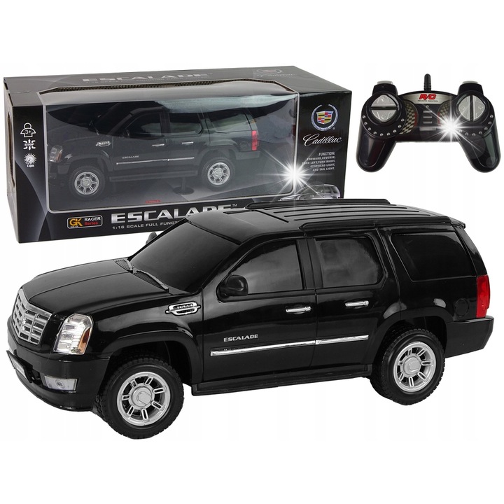 R/C Cadillac Escalade autó 1:16, fekete, fényekkel és hangokkal, 30x13x15cm, teljes készlet
