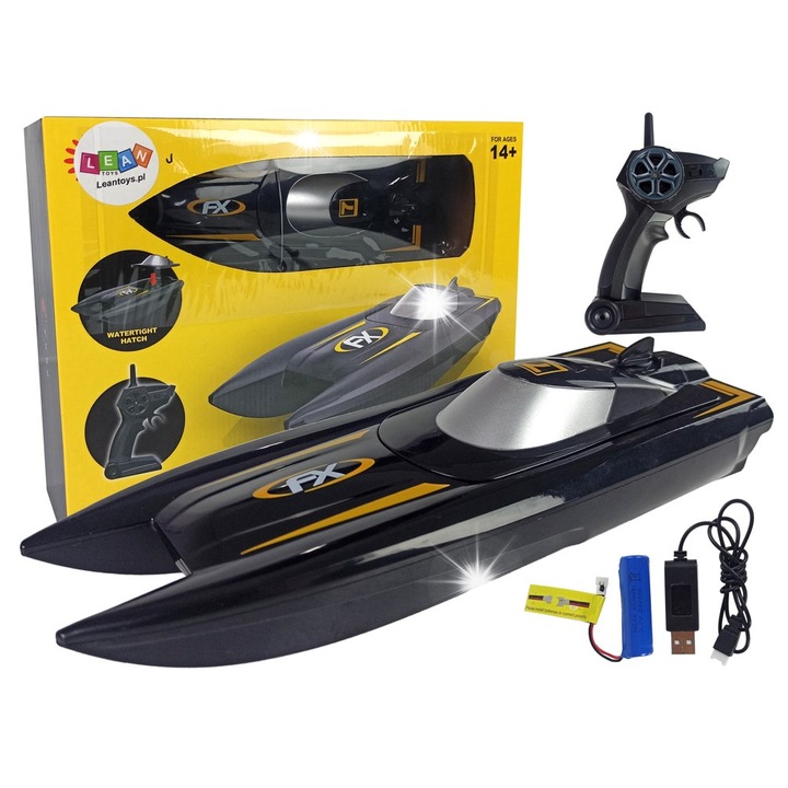 Лодка с дистанционно управление LEAN Toys 1:47, скорост 30 км/ч, 2,4G, размери 22x8x5см, пълен комплект