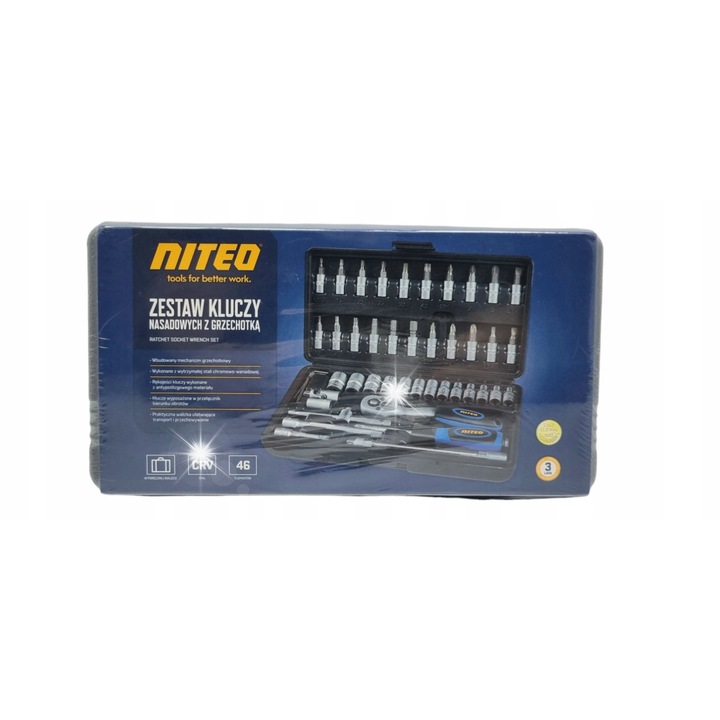 Set de scule Niteo, 46 elemente, cu gratar, accesorii diverse