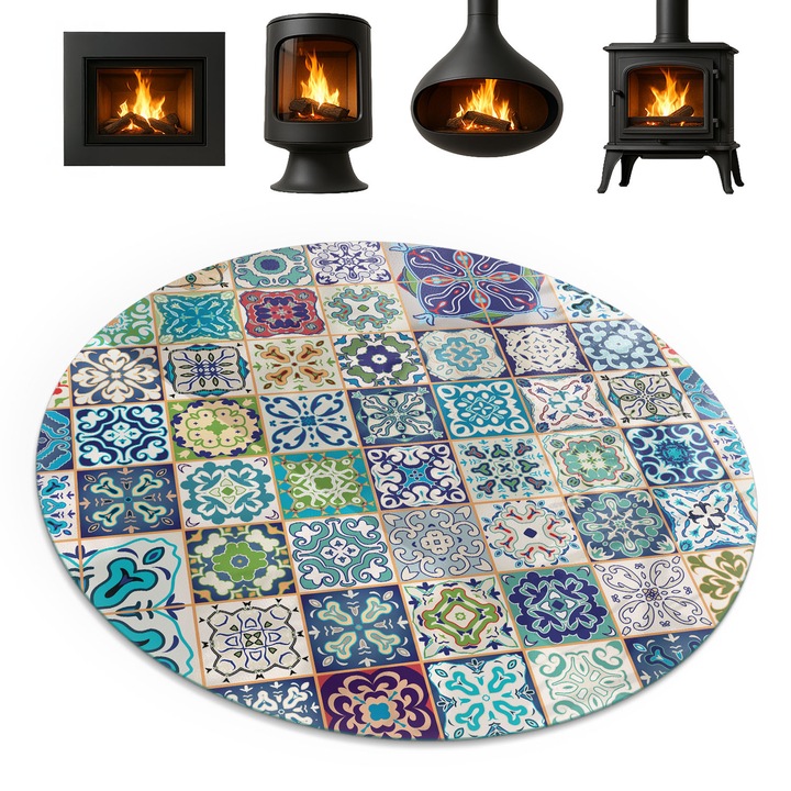 Covoras termorezistent, Coloray, cu Imprimeu Decorativ, Modele De Placi In Stil Mozaic, fi100 cm, 010010780160000057218