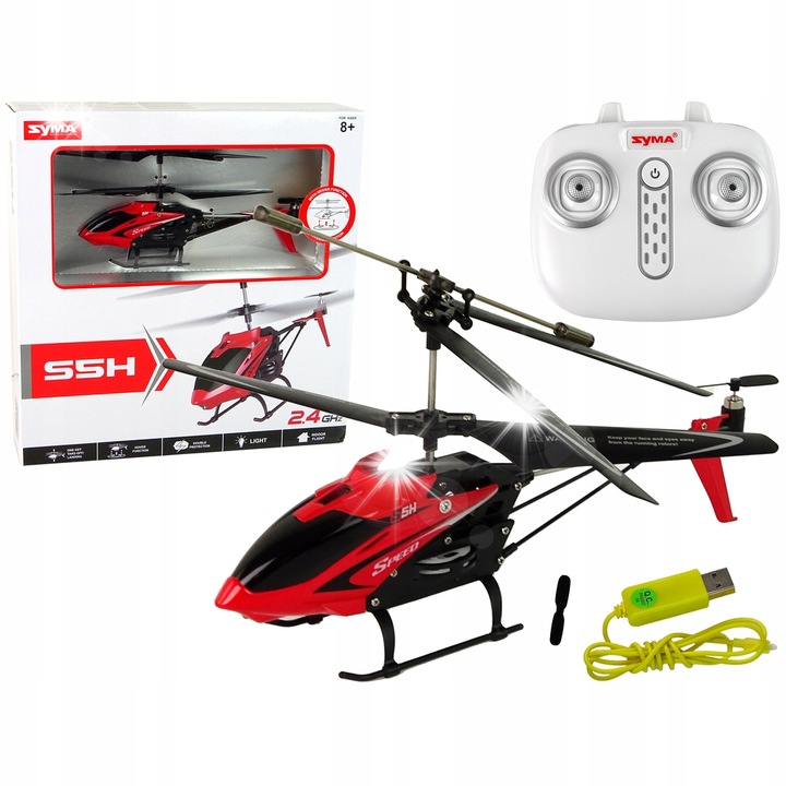 Elicopter zburator cu telecomanda LEAN Toys S5H, rosu, 19x19x10cm, set complet