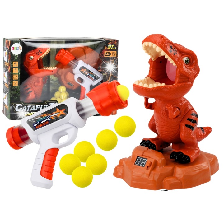 Set joc de tinta cu dinozaur, LEAN TOYS, pistol cu bile din spuma, miscare dinamica, 3+ ani