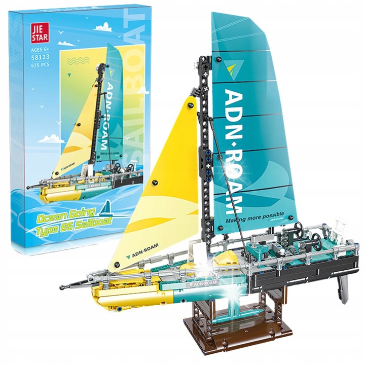 Комплект за конструиране, модел ветроходен кораб Type 65, 675 части, тюркоазено-жълто-сиво, 38x8.6x40см