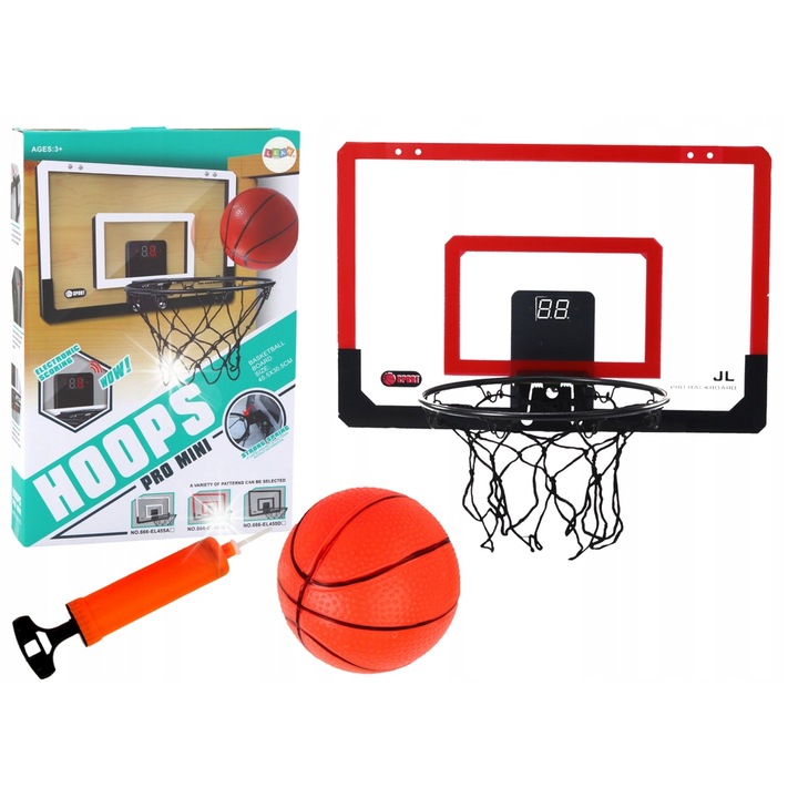Баскетболен кош с електронно отчитане на резултата, LEAN TOYS, 46x31x3см, комплект с топка 19см