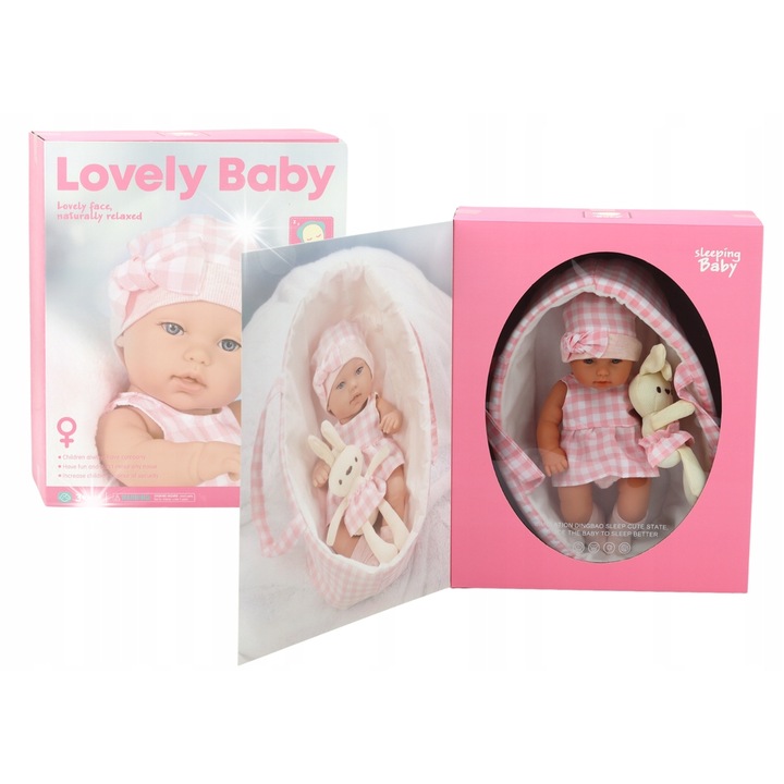 Norimpex babakészlet, Bobas baba 30 cm nyuszival, rózsaszín, 35x17x8 cm