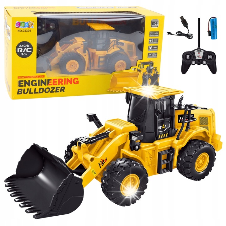 Buldozer RC 9CH 2.4 GHz, LEAN TOYS, control realist, dimensiuni 35x14x12cm, alimentare USB