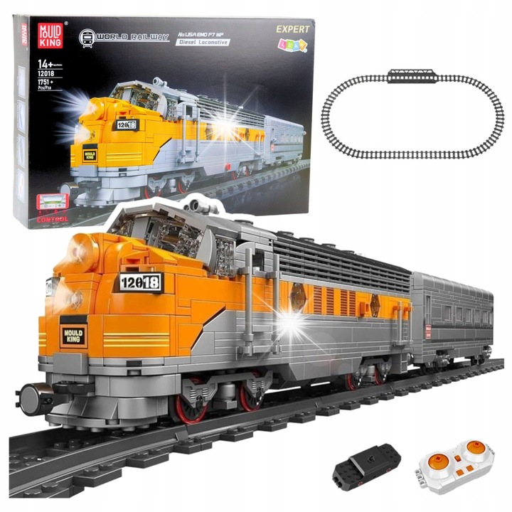 Set de constructie Tren RC, LEAN TOYS, 1751 elemente, 70x10,6x6,6cm, gri-galben