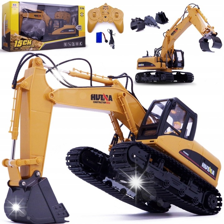 Excavator RC Huina 1:14, 3 accesorii, 60x17x17cm, multicolor