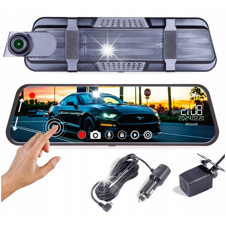 Camera auto cu oglinda Lemon, H19, Full HD, 10", unghi de 170°