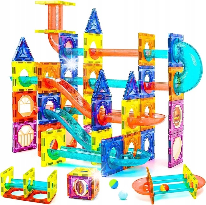 Set de constructie magnetica, 110 elemente, cu piese luminoase, pentru copii, multicolor