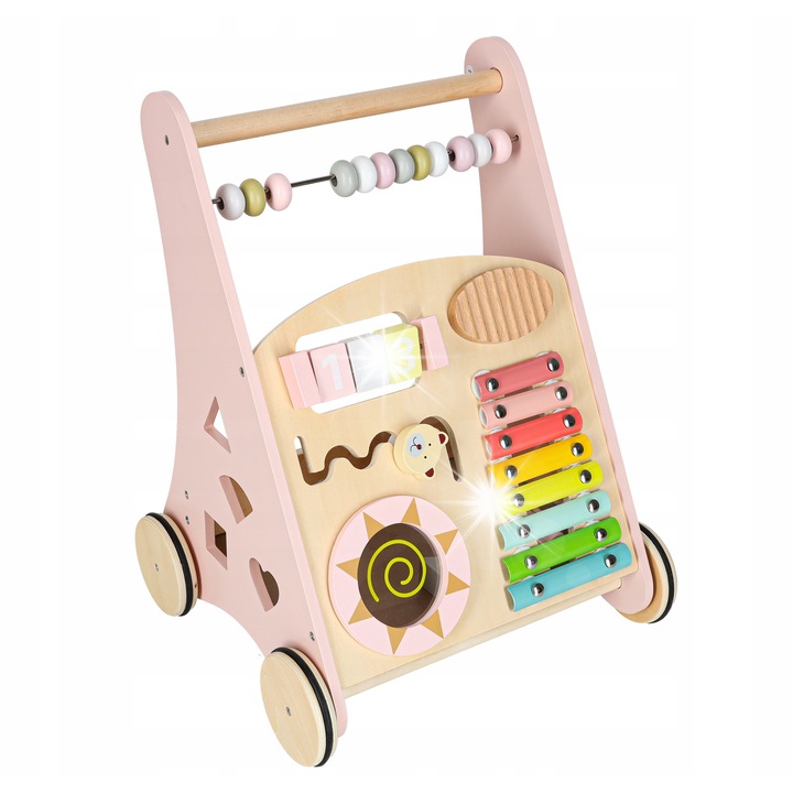 Oktató járássegítő, fából, rózsaszín, 6 az 1-ben, teljes készlet