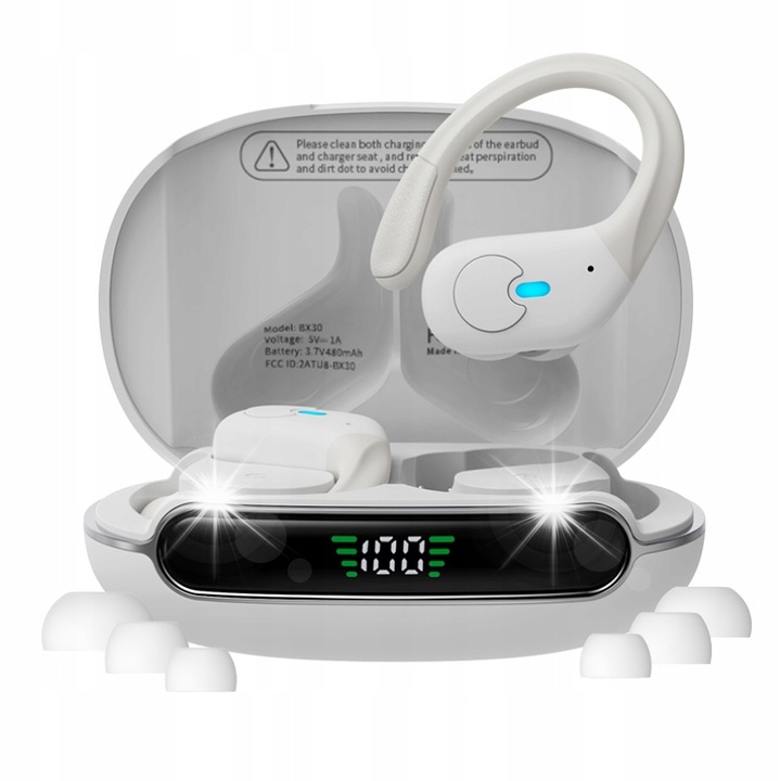 Căști wireless Lemon, sport, cu microfon, alb