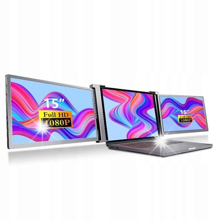 Monitor portabil cu doua ecrane Logo, 15", 1920x1080, compatibil cu laptopuri 15-17 inch, plug and play