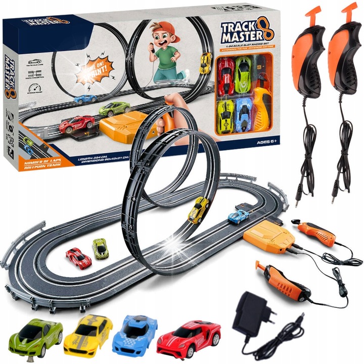 Set circuit electric pentru masinute, Madej, 394cm, 2 masini, joystick, 1:64