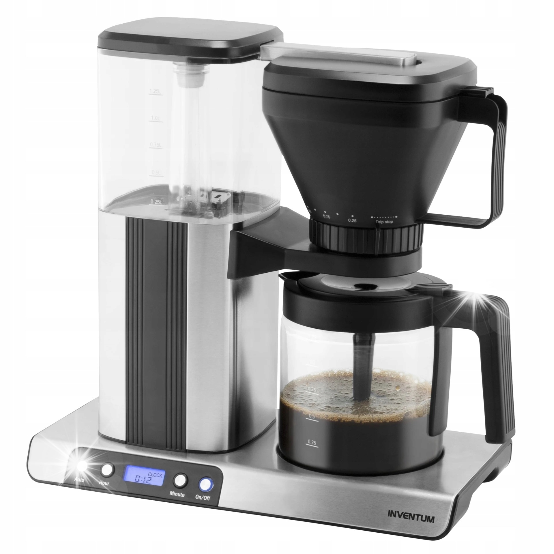 Cafetiere Inventum cu timer, sticla, 1,25l, 1550W, inox, 35x36,4x17,1cm