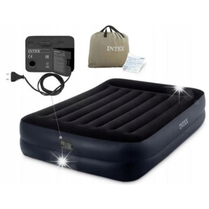 Saltea camping, Intex, 203x152x42 cm, negru, cu pompa electrica incorporata
