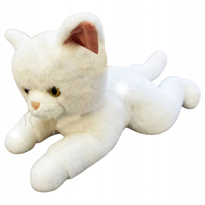 Pisica de plus mare alba, Madej, 60x28x30cm, jucarie de plus, ideala pentru imbratisat si decorare