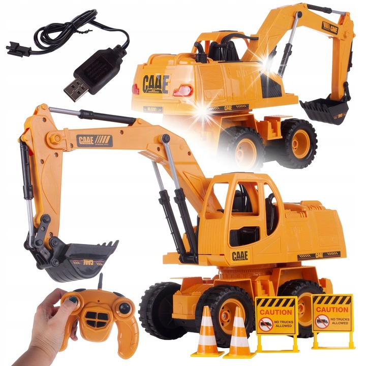 Excavator RC cu telecomanda, Malis, pentru copii, cu acumulator, 30x15x15cm