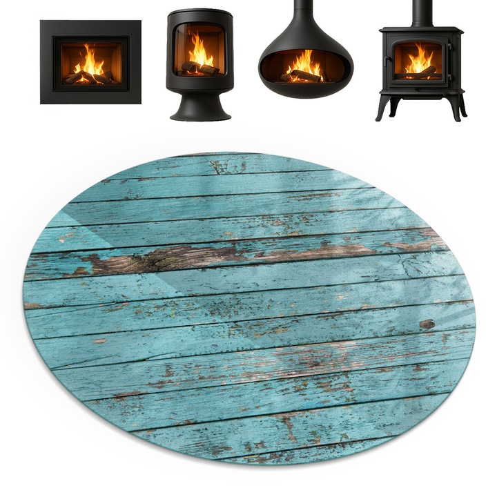 Placa de sticla pentru soba, Coloray, Rotectie Podea, Model Rustic De Tabla, fi80 cm, 010010780140000020220