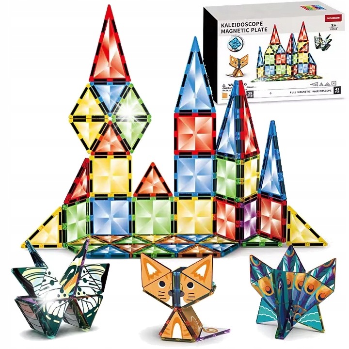 Set de constructie Pegaz, 43 elemente, 31 triunghiuri, 12 patrate, multicolor, 43x6x20cm