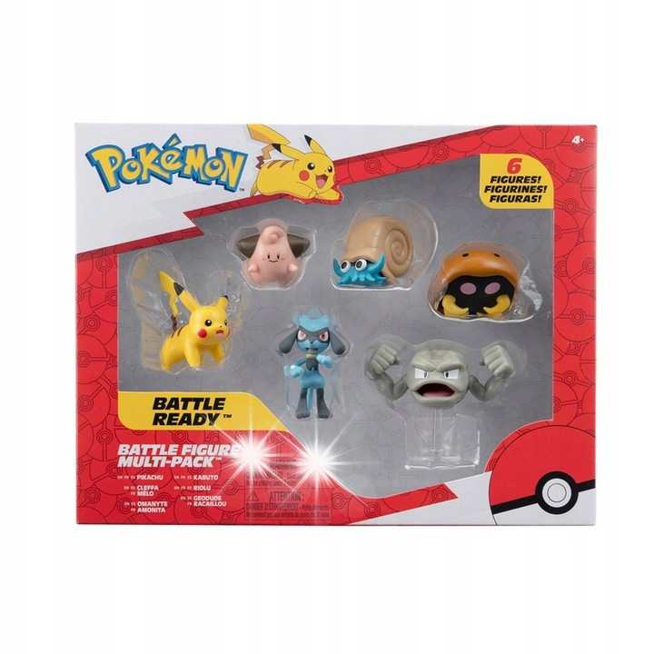 Комплект фигурки Pokemon, Jazwares, Pikachu, Cleffa, Riolu, Geodude, Omanyte, Kabuto, 6 броя