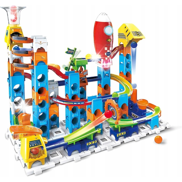 Set de constructie, Marble Rush, Pista cu bile, 89 elemente, efecte sonore, 32x56,7x37,5cm