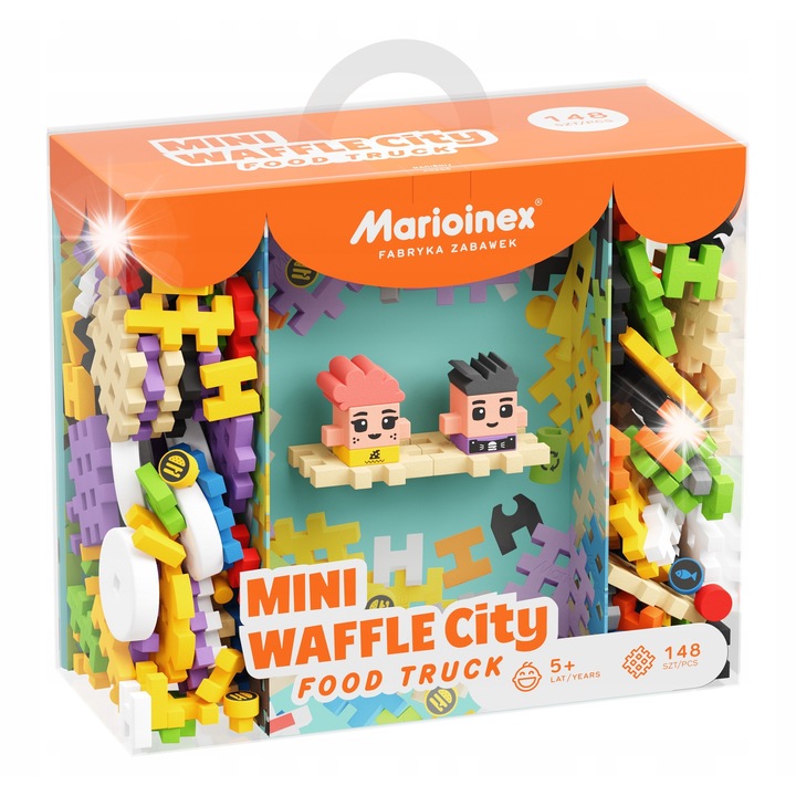 Комплект за изграждане Камион за храна, Marioinex, 148 елемента, 2 фигурки, многоцветен