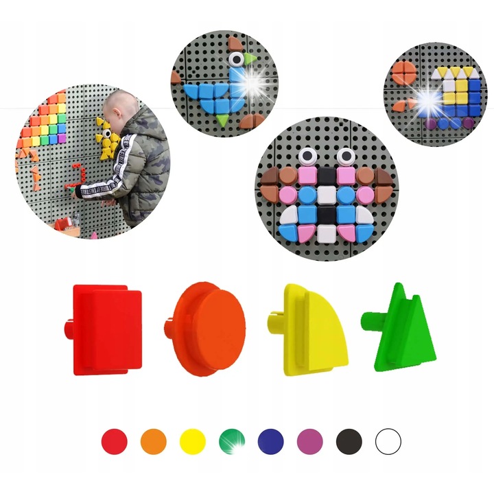 Set de elemente geometrice colorate, 8 culori, 4 forme, 32,5x21,5x21cm, pentru tablita STEM, Masterkidz