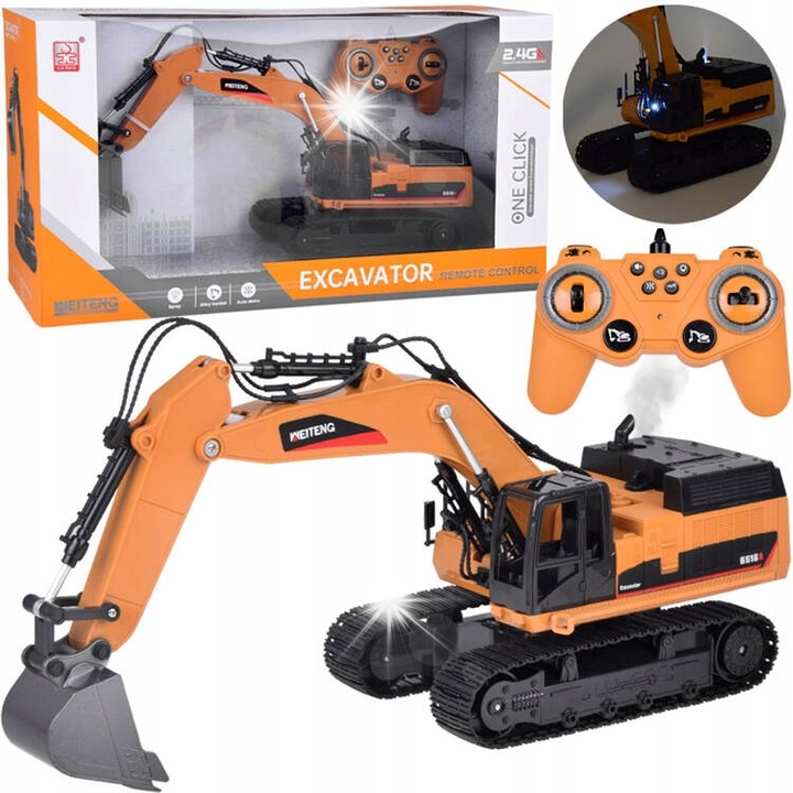 Jokomisiada играчка багер, с ефект на дим, звук и LED светлина, управляван с дистанционно, 40x20x13см, пълен комплект