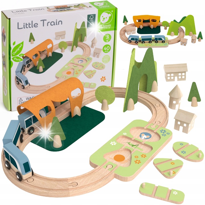 Set trenulete de jucarie, Classic World, 40 elemente, multicolor