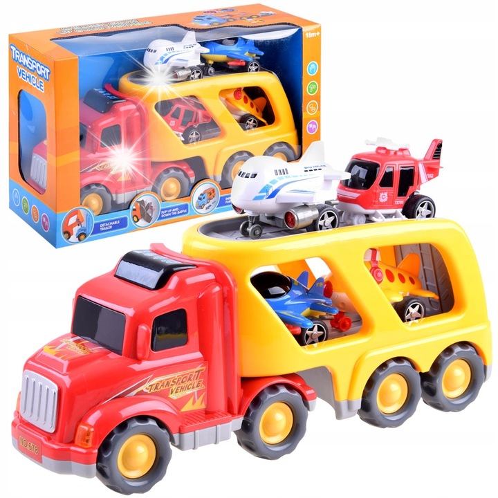 Vontatókocsi, repülők, Jokomisiada, 43x12x18cm, 3 repülő, helikopter, többszínű