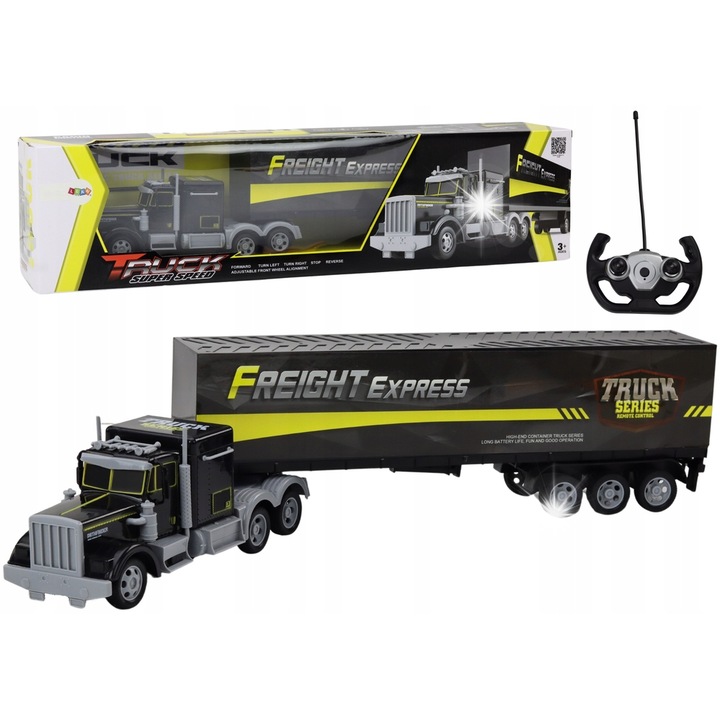 Camion cu telecomanda Lean Toys, galben, 60x13x9.5cm, efecte luminoase