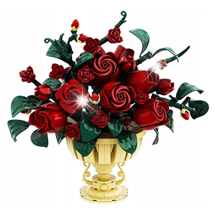 Set de constructie Plaxsoon, WIECZNA ROZA, 969 piese, flori, vaza, decoratiuni, cadou