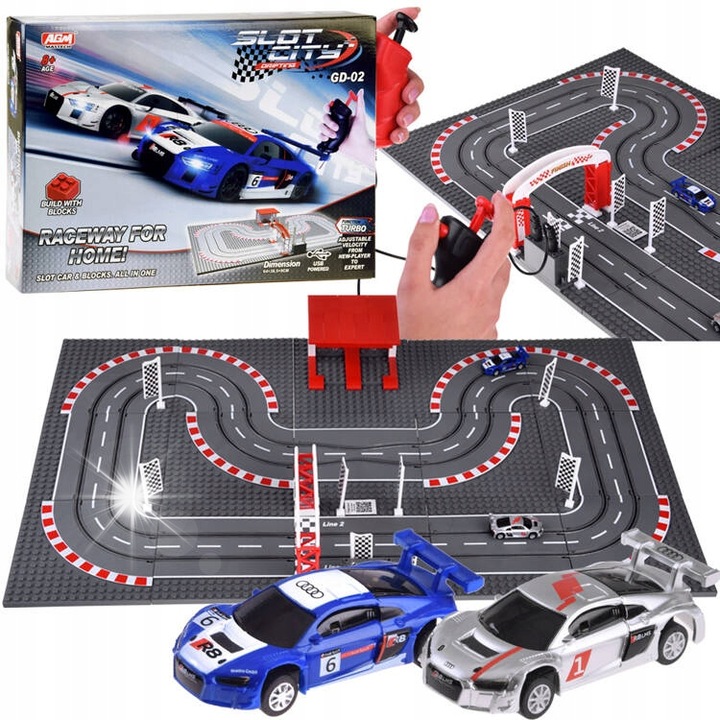 Set de constructie, Jokomisiada, pista de curse RC0621, 15 baze, 2 masini, multicolor, 64x38,5x9cm