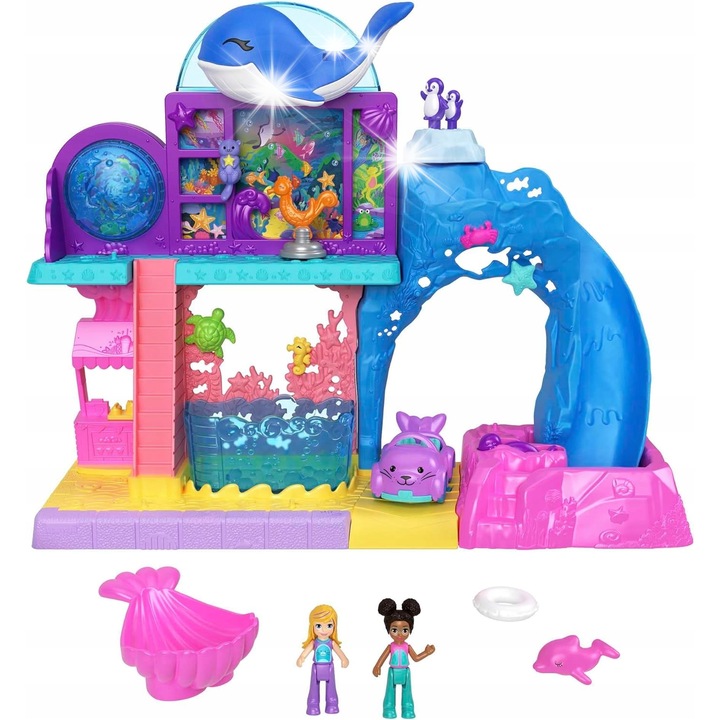 Polly Pocket Akvárium játékszett Shani babával, Mattel, 2 baba, jármű, 11 kiegészítő, többszínű, 10x15x22cm