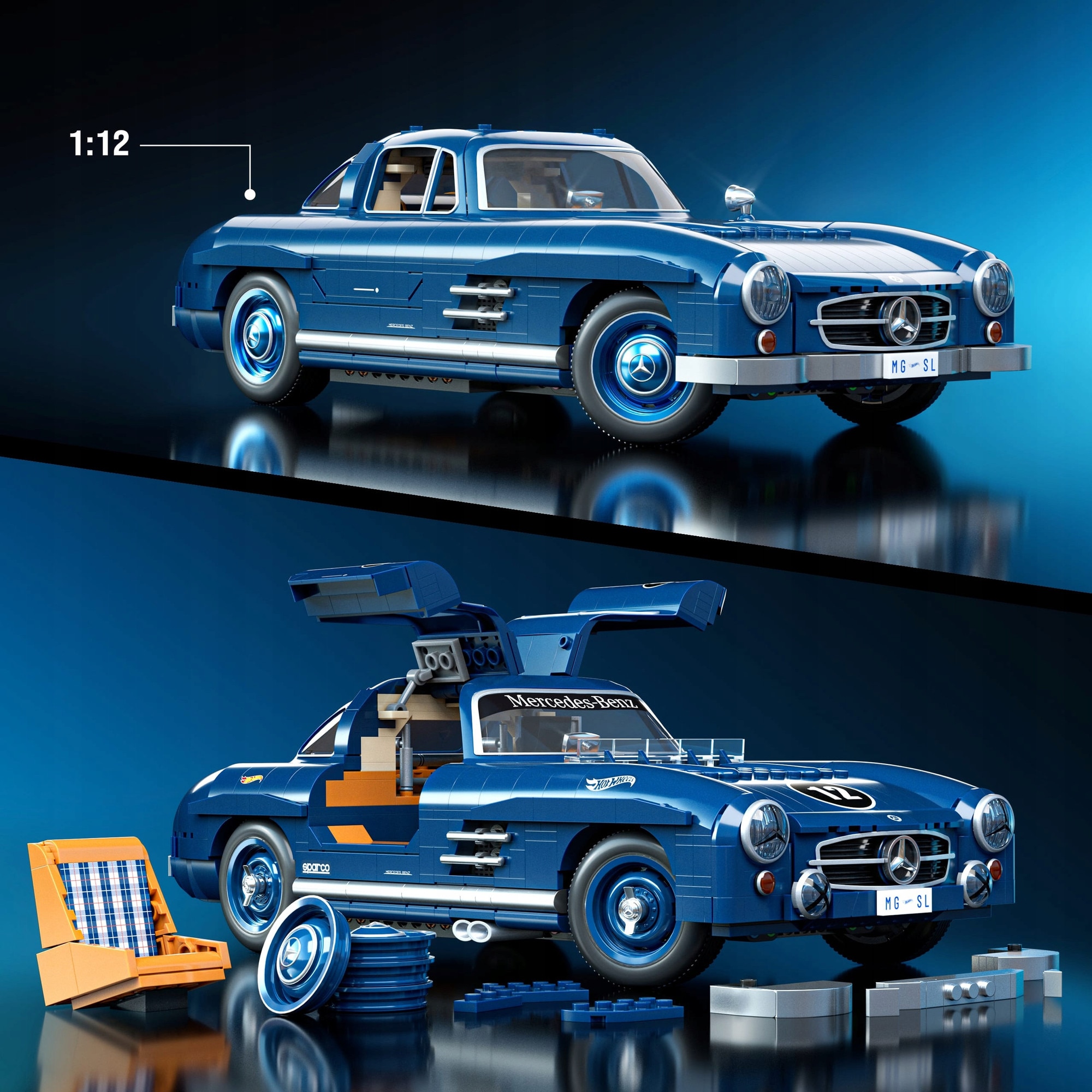 Set de constructie masinuta Hot Wheels Mercedes-Benz 300 SL, 1600