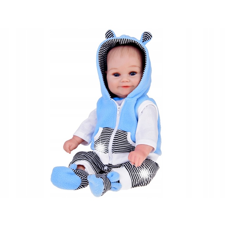 Lala interactiva baietel 50cm, Jokomisiada, 6 functii sonore, set complet cu hainute, suzeta, sticla de hranire, multicolor