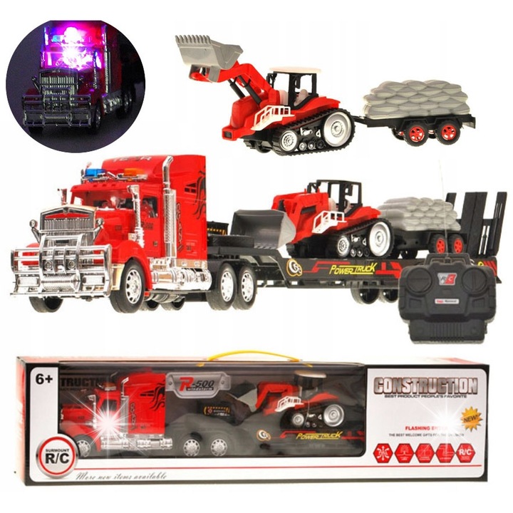 Tir R/C cu Camion si tractor cu remorca, Jokomisiada, 62x12x8cm, 28x8x6cm, multicolor