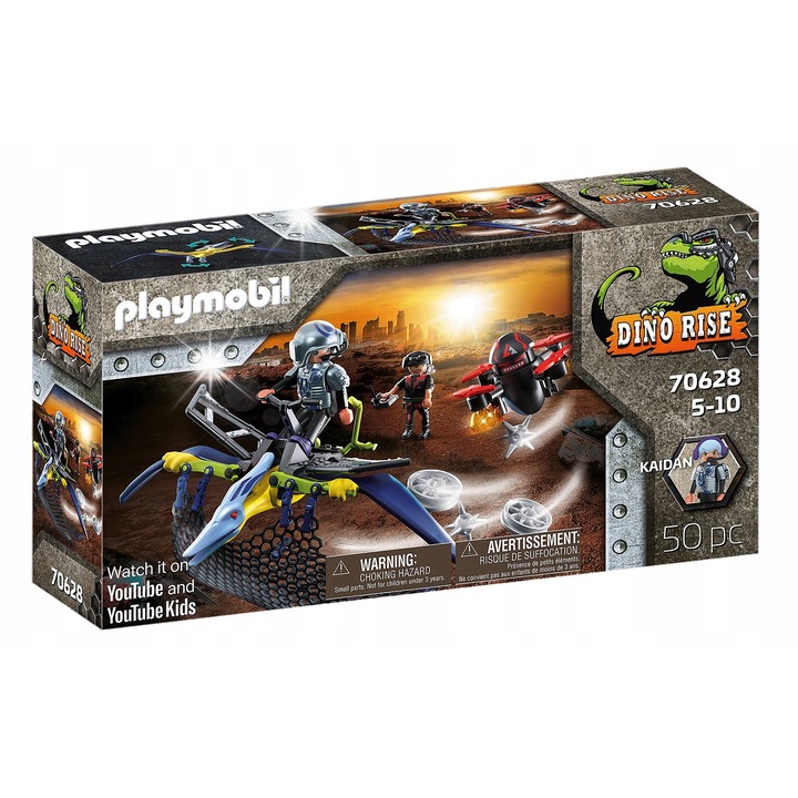 Set de constructie, Playmobil Pteranodon, set cu 1 figura adolescent, 1 dron, 1 stativ, multicolor