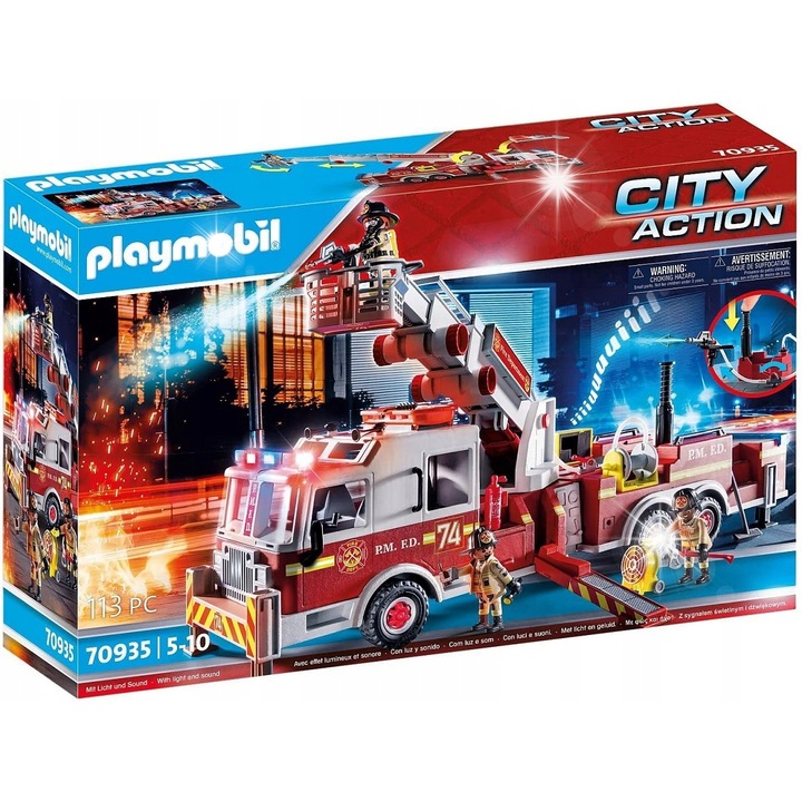 Set de constructie, Playmobil, Masina de pompieri, 113 piese, 14x38x58cm