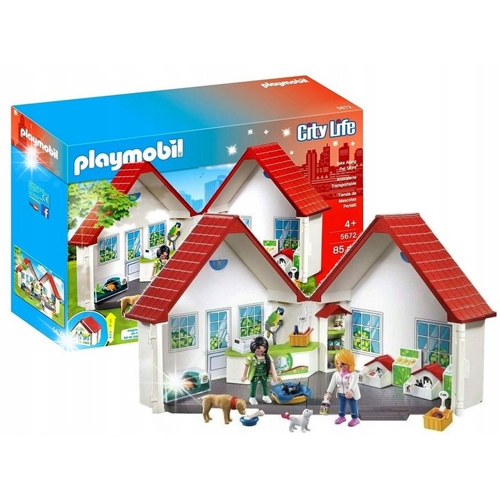 Figurine set, Playmobil, Magazin zoologic portabil, 85 elemente, multicolor