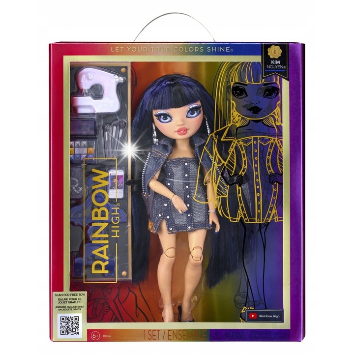 Papusa de moda Rainbow High, MGA, set cu accesorii, albastra, 583158